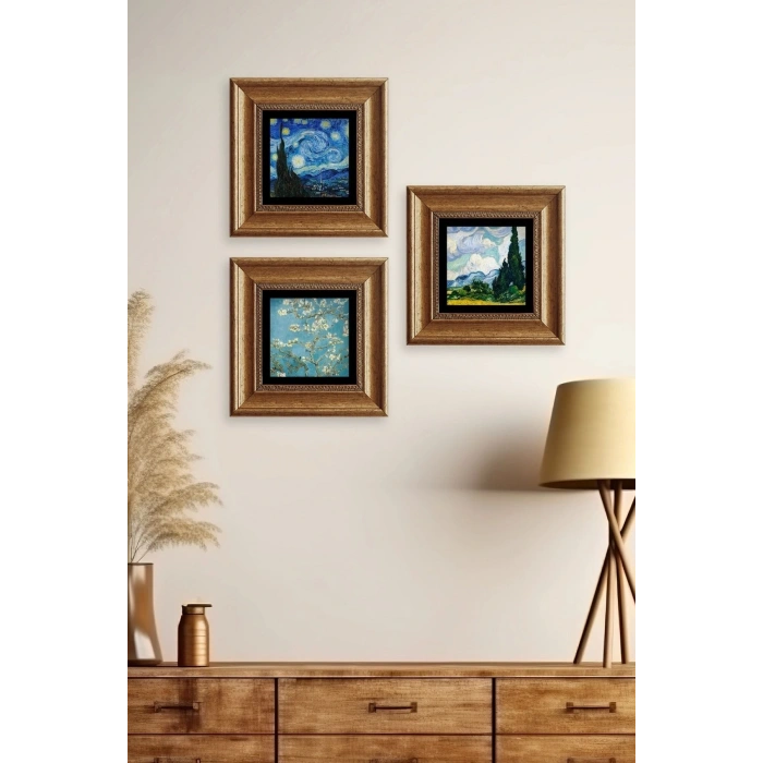 Van Gogh 3 lü Set Çerçeveli Taş Tablo 20 cm
