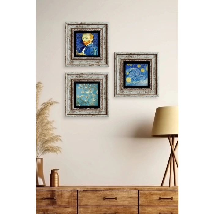 Van Gogh 3 lü Set Çerçeveli Taş Tablo 20 cm