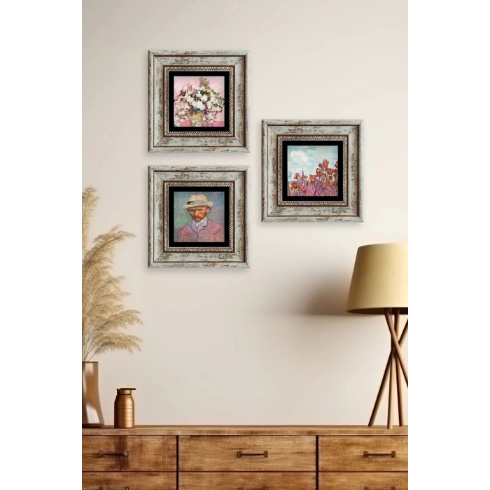 Van Gogh 3 lü Set Çerçeveli Taş Tablo 20 cm