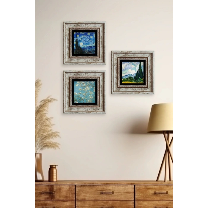 Van Gogh 3 lü Set Çerçeveli Taş Tablo 20 cm