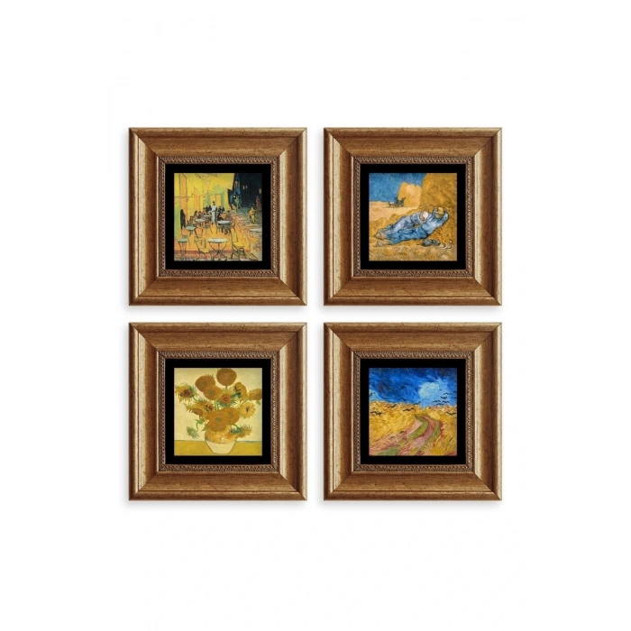 Van Gogh 4 lü Set Çerçeveli Taş Tablo 20 cm