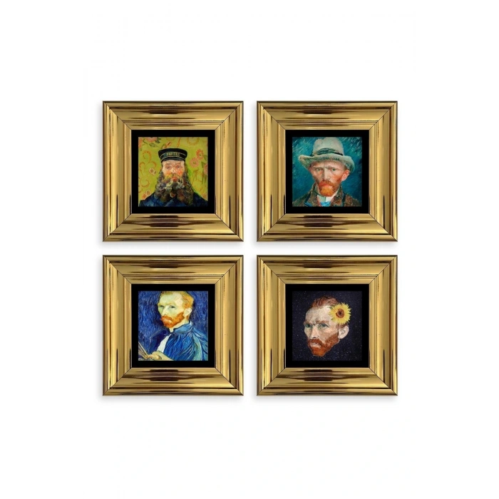 Van Gogh 4 lü Set Çerçeveli Taş Tablo 20 cm