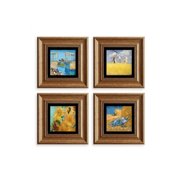 Van Gogh 4 lü Set Çerçeveli Taş Tablo 20 cm