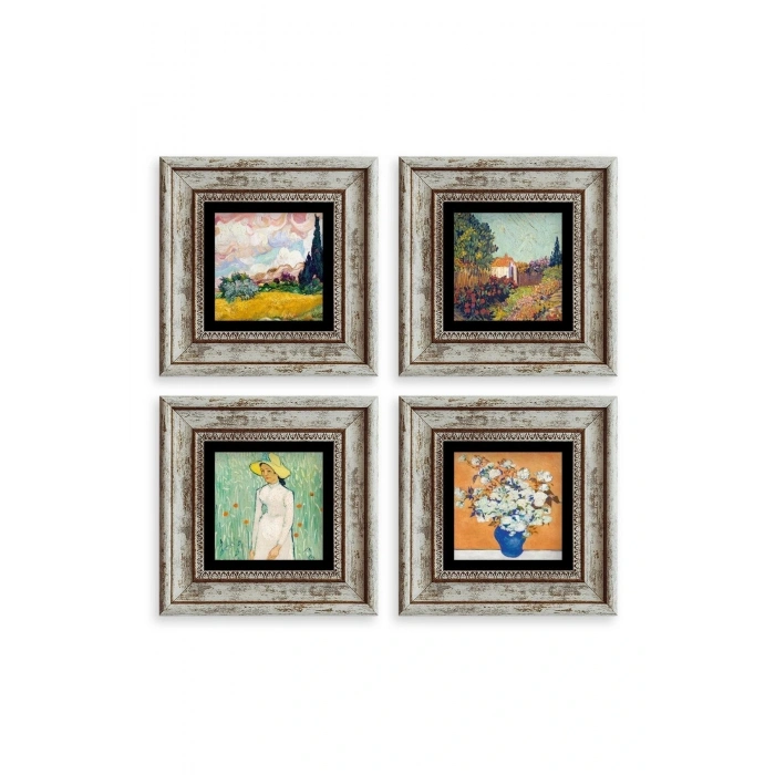 Van Gogh 4 lü Set Çerçeveli Taş Tablo 20 cm