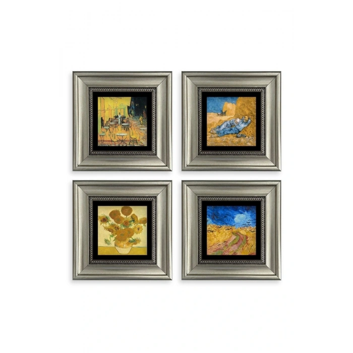 Van Gogh 4 lü Set Çerçeveli Taş Tablo 20 cm