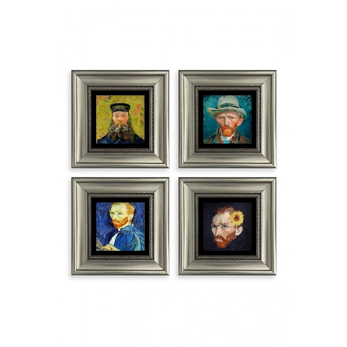 Van Gogh 4 lü Set Çerçeveli Taş Tablo 20 cm
