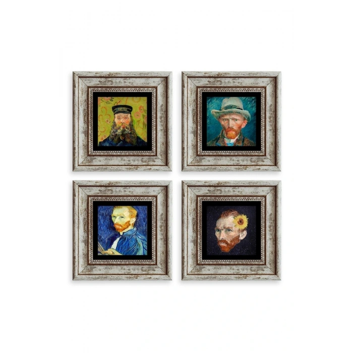 Van Gogh 4 lü Set Çerçeveli Taş Tablo 20 cm