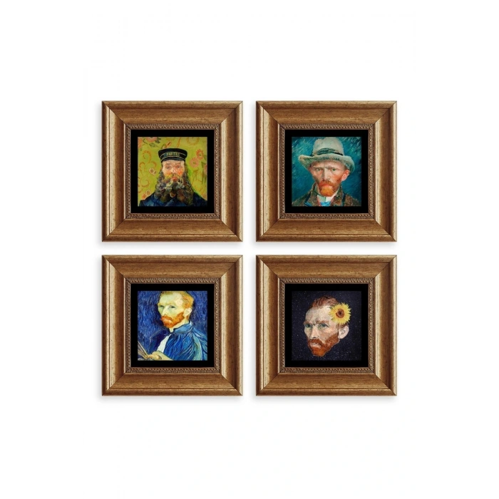 Van Gogh 4 lü Set Çerçeveli Taş Tablo 20 cm