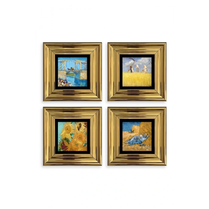 Van Gogh 4 lü Set Çerçeveli Taş Tablo 20 cm