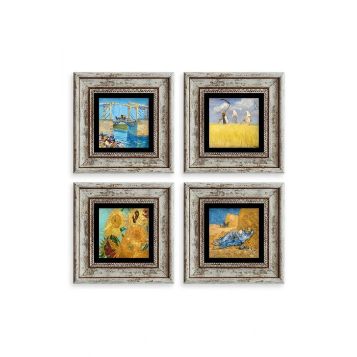 Van Gogh 4 lü Set Çerçeveli Taş Tablo 20 cm