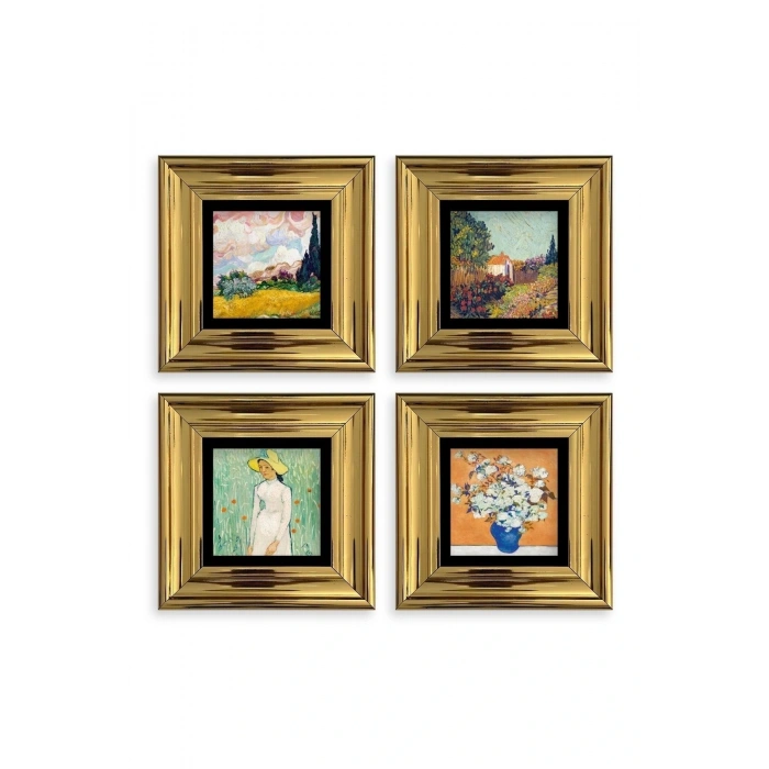 Van Gogh 4 lü Set Çerçeveli Taş Tablo 20 cm