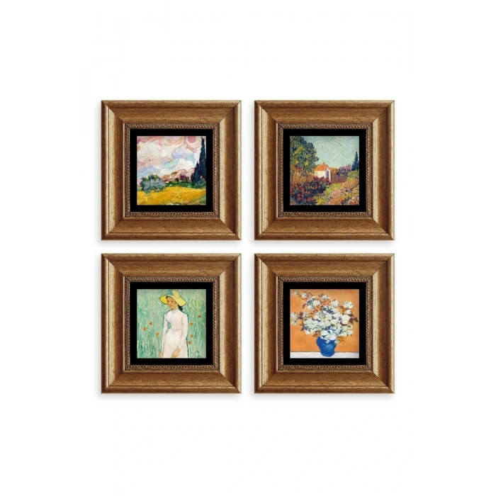 Van Gogh 4 lü Set Çerçeveli Taş Tablo 20 cm