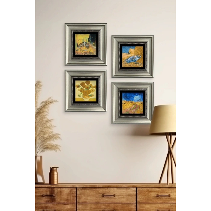 Van Gogh 4 lü Set Çerçeveli Taş Tablo 20 cm