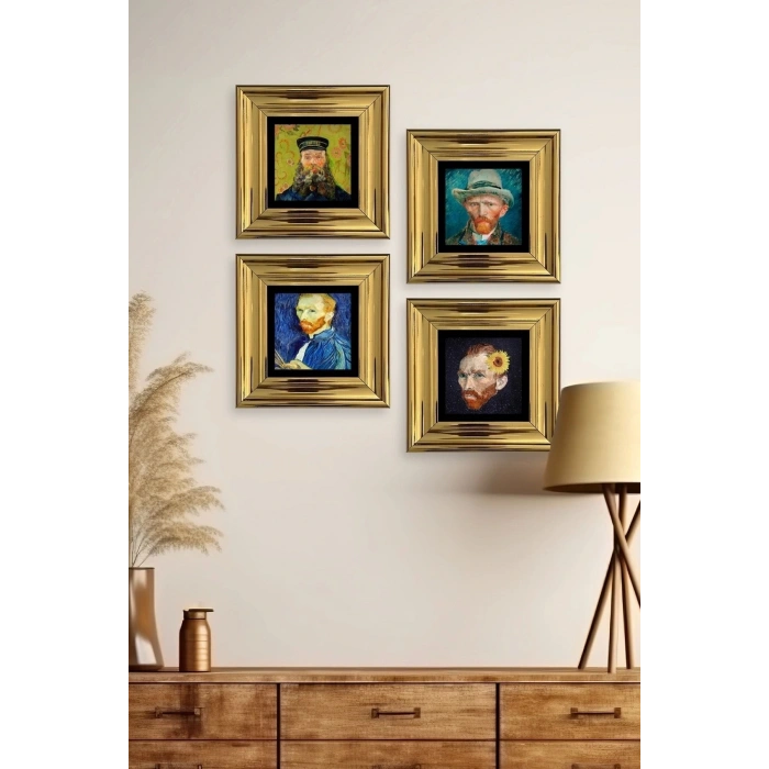 Van Gogh 4 lü Set Çerçeveli Taş Tablo 20 cm