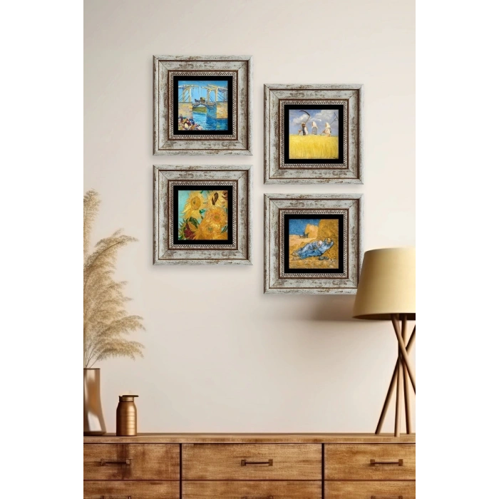 Van Gogh 4 lü Set Çerçeveli Taş Tablo 20 cm