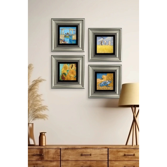 Van Gogh 4 lü Set Çerçeveli Taş Tablo 20 cm