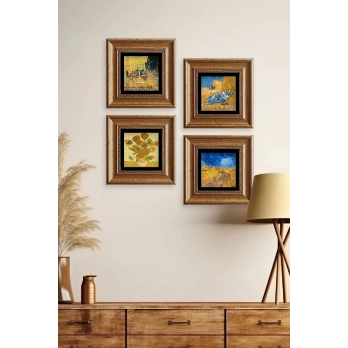 Van Gogh 4 lü Set Çerçeveli Taş Tablo 20 cm