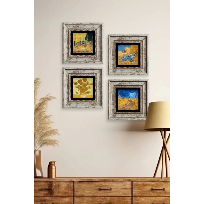 Van Gogh 4 lü Set Çerçeveli Taş Tablo 20 cm