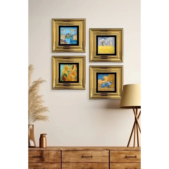 Van Gogh 4 lü Set Çerçeveli Taş Tablo 20 cm