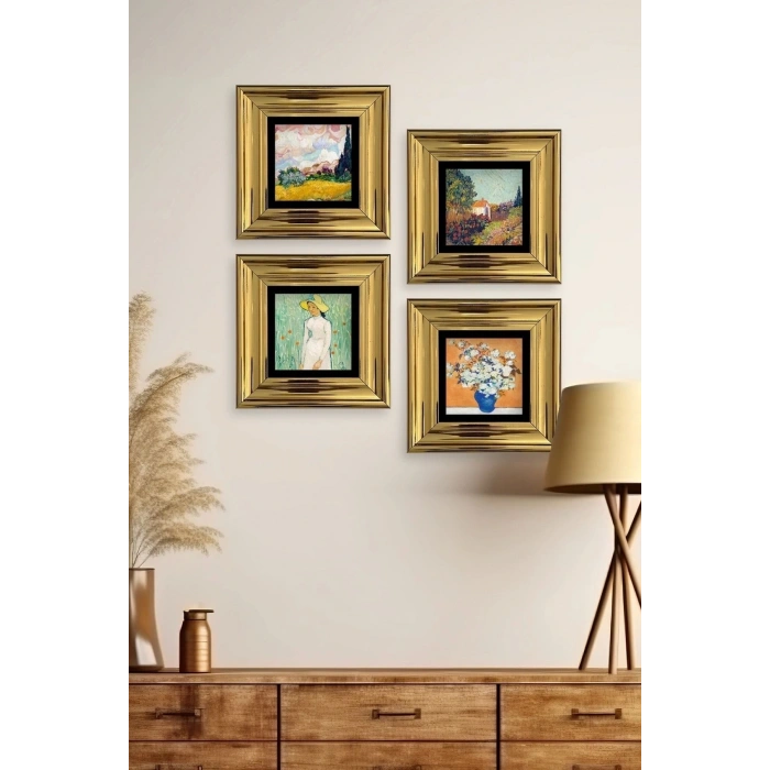 Van Gogh 4 lü Set Çerçeveli Taş Tablo 20 cm