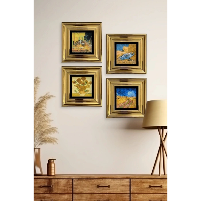 Van Gogh 4 lü Set Çerçeveli Taş Tablo 20 cm