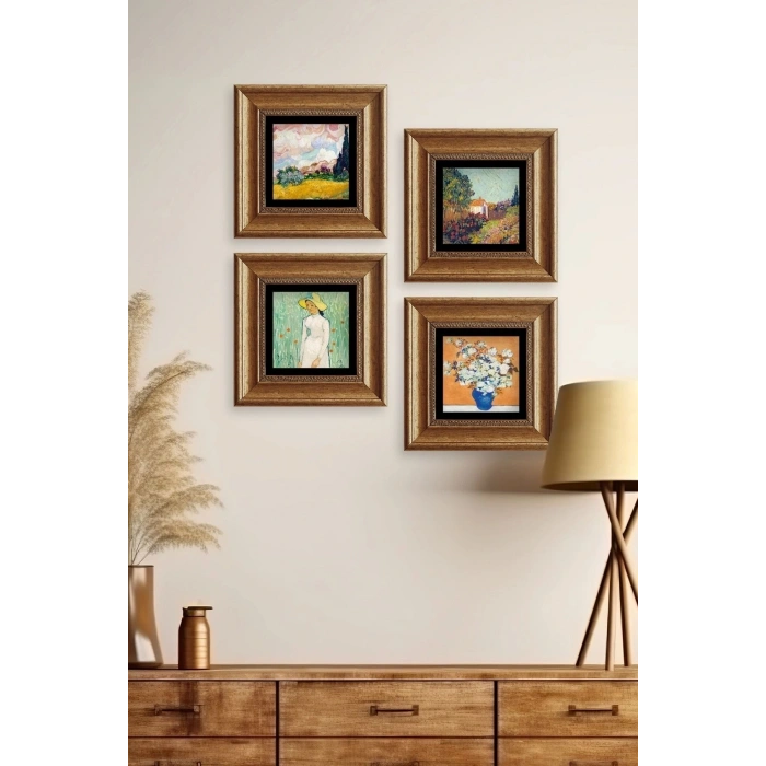 Van Gogh 4 lü Set Çerçeveli Taş Tablo 20 cm