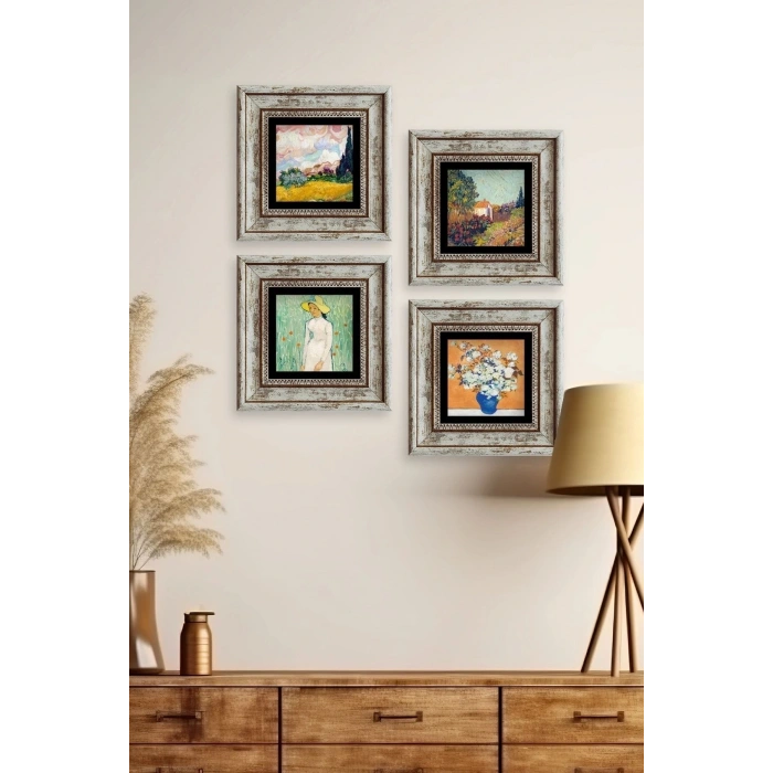 Van Gogh 4 lü Set Çerçeveli Taş Tablo 20 cm