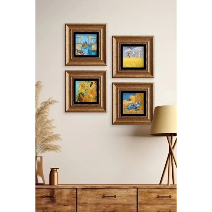 Van Gogh 4 lü Set Çerçeveli Taş Tablo 20 cm
