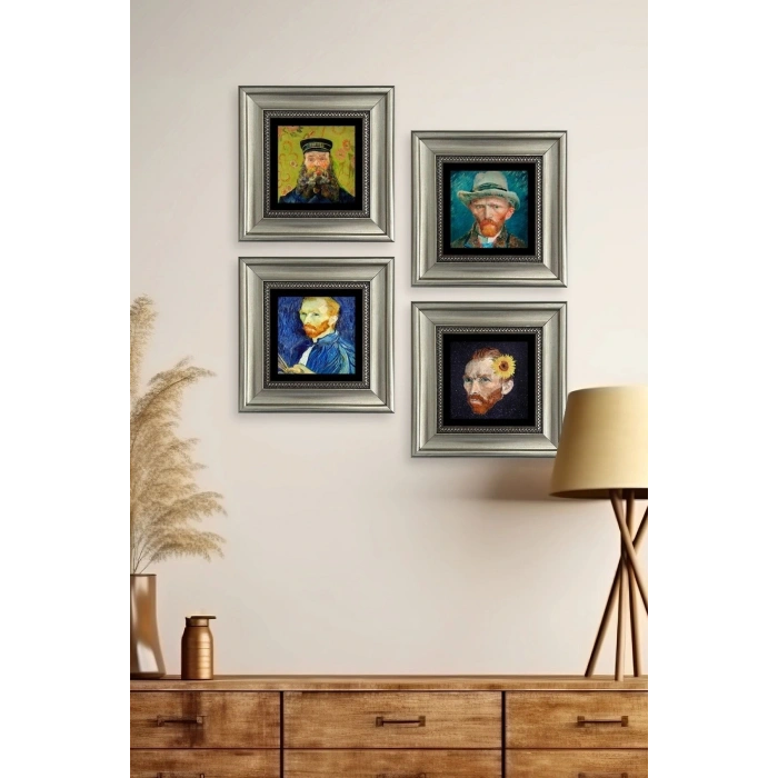 Van Gogh 4 lü Set Çerçeveli Taş Tablo 20 cm