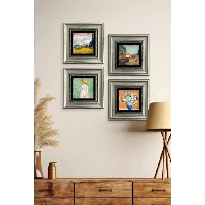 Van Gogh 4 lü Set Çerçeveli Taş Tablo 20 cm