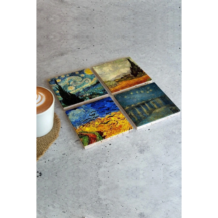 Van Gogh 4lü Taş Bardak Altlığı