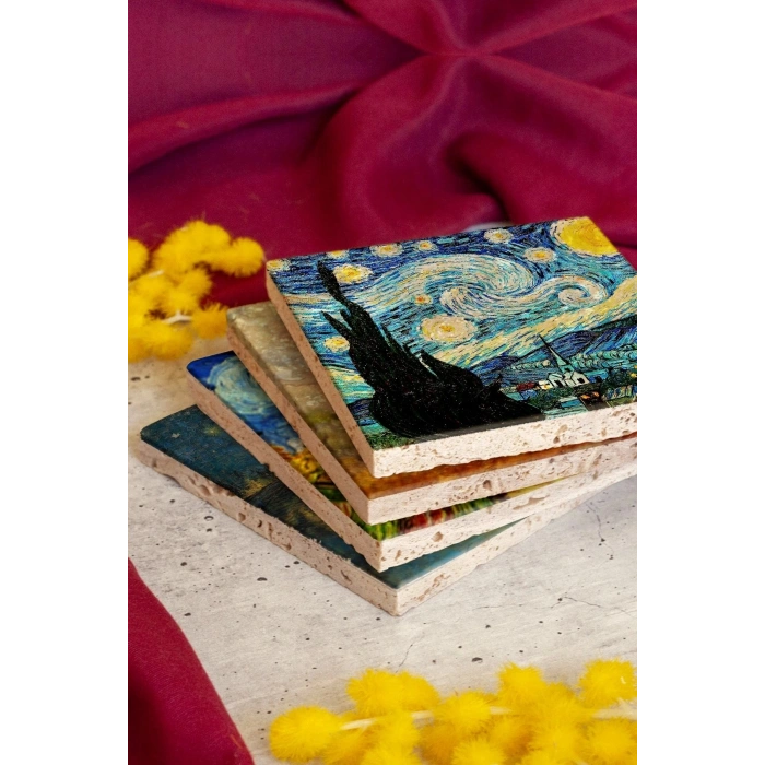 Van Gogh 4lü Taş Bardak Altlığı