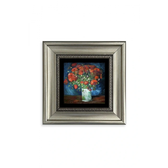 Van Gogh Çiçekli Vazo Çerçeveli Taş Tablo 20 cm