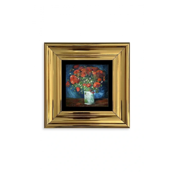 Van Gogh Çiçekli Vazo Çerçeveli Taş Tablo 20 cm