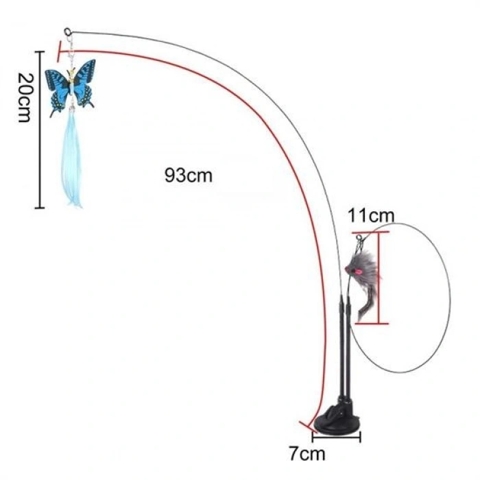 Suction Cup Feathered Bell Rod Cat Toy (5365)
