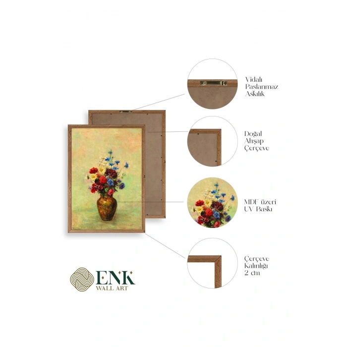 Vazoda Çiçek Ahşap Çerçeveli Tablo 17 x 23