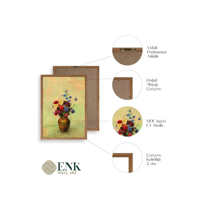 Vazoda Çiçek Ahşap Çerçeveli Tablo 23 x 30