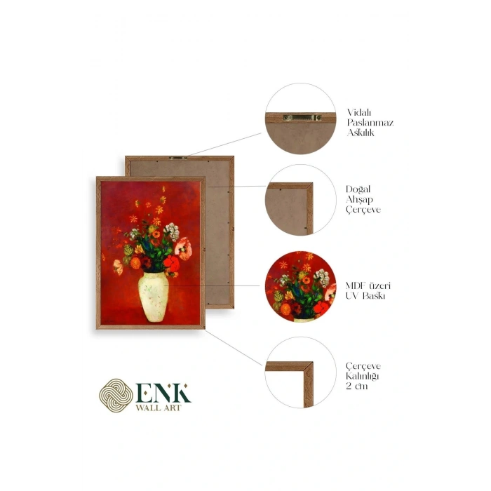 Vazoda Çiçek Ahşap Çerçeveli Tablo 50 x 70