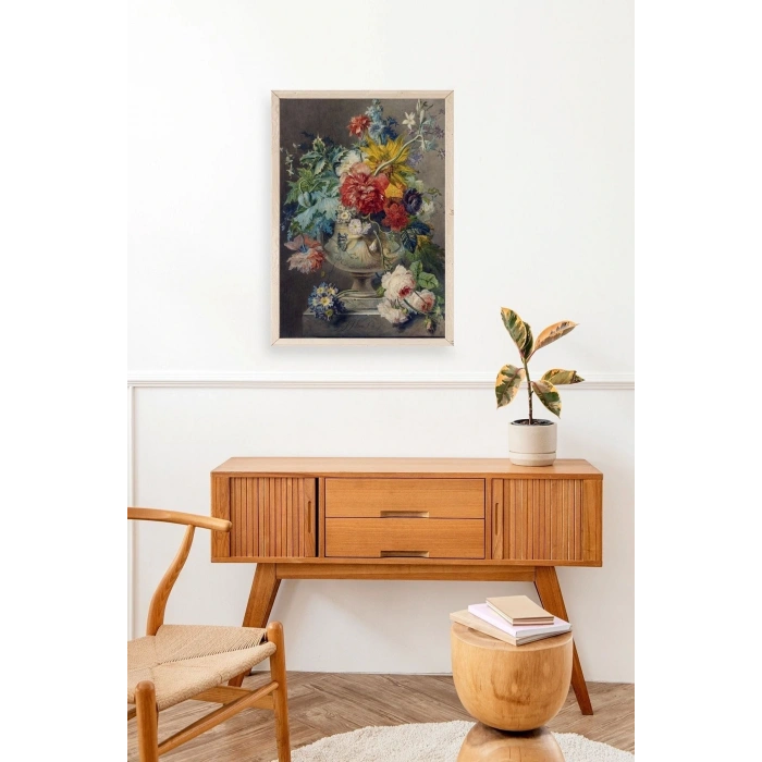 Vazodaki Çiçek Buketi Ahşap Çerçeveli Tablo 17 x 23
