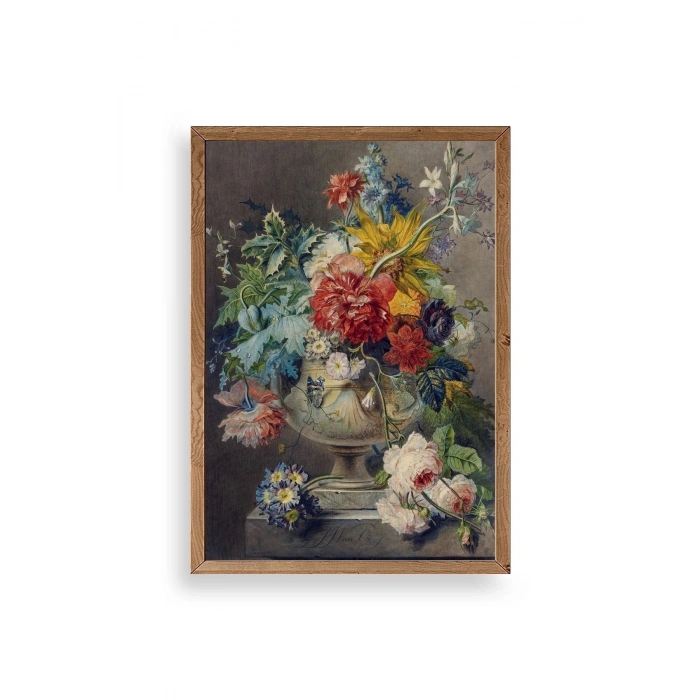 Vazodaki Çiçek Buketi Ahşap Çerçeveli Tablo 23 x 30