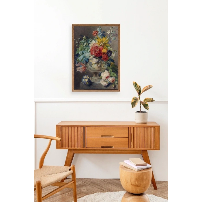 Vazodaki Çiçek Buketi Ahşap Çerçeveli Tablo 23 x 30