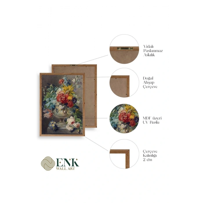 Vazodaki Çiçek Buketi Ahşap Çerçeveli Tablo 23 x 30