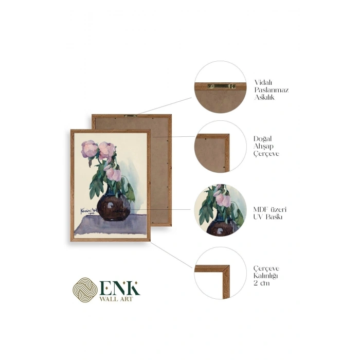 Vazodaki Çiçekler Üçlü Ahşap Çerçeveli Tablo 23 x 30