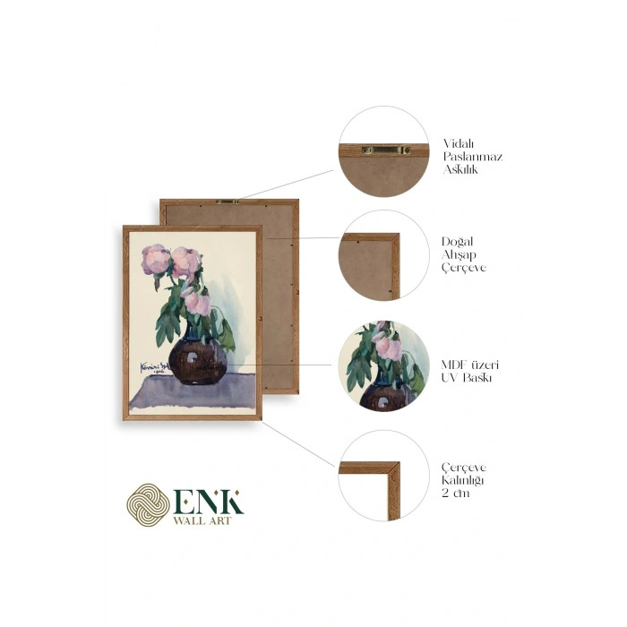 Vazodaki Çiçekler Üçlü Ahşap Çerçeveli Tablo 40 x 60