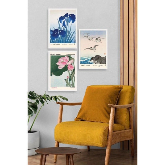 Vazodaki Çiçekler Üçlü Ahşap Çerçeveli Tablo 50 x 70