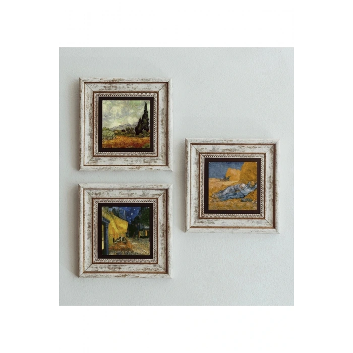 Vincent Van Gogh 3lü Çerçeveli Taş Tablo , Çerçeveli Taş Duvar Dekoru 20 cm