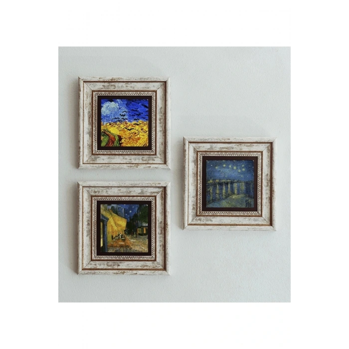 Vincent Van Gogh 3lü Çerçeveli Taş Tablo , Çerçeveli Taş Duvar Dekoru 20 cm