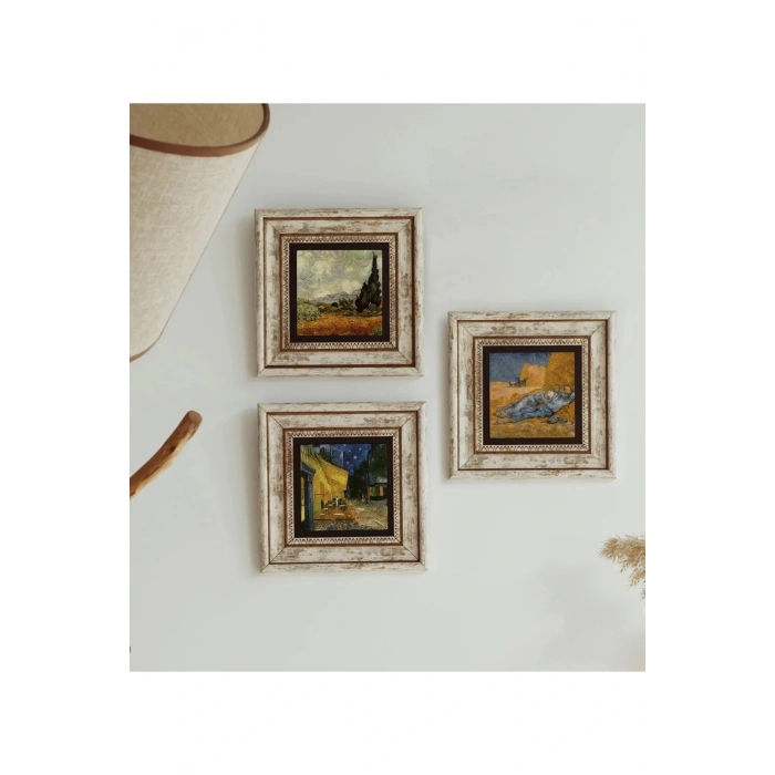 Vincent Van Gogh 3lü Çerçeveli Taş Tablo , Çerçeveli Taş Duvar Dekoru 20 cm