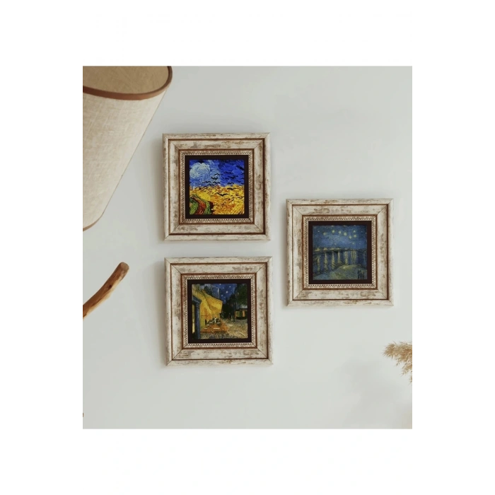 Vincent Van Gogh 3lü Çerçeveli Taş Tablo , Çerçeveli Taş Duvar Dekoru 20 cm
