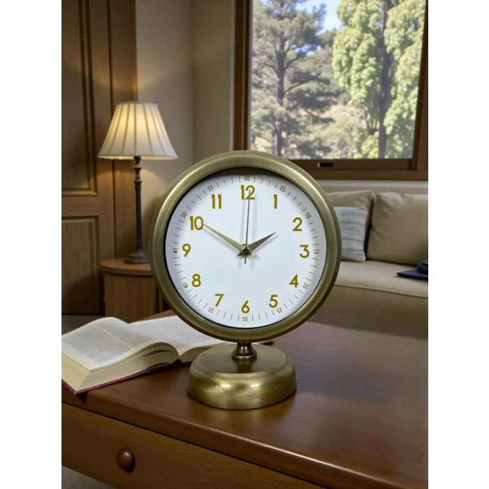 Vintage Luxury 25 x 20 Cm Aged Metal Desk Clock